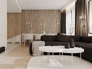 P_08_2017_TARNOWSKIE GÓRY - Średni biały brązowy salon z jadalnią, styl nowoczesny - zdjęcie od KREOWNIA studio projektowe