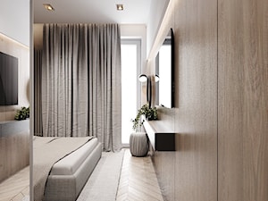 P_03_2018_KATOWICE - Średnia biała sypialnia z balkonem / tarasem, styl nowoczesny - zdjęcie od KREOWNIA studio projektowe