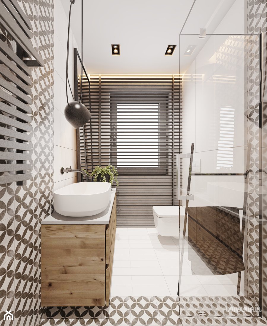 P_O2_2018_KOSZĘCIN - Średnia z punktowym oświetleniem łazienka z oknem, styl nowoczesny - zdjęcie od KREOWNIA studio projektowe