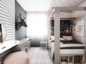 P_06_2017_KALETY - Średnia biała czarna sypialnia, styl skandynawski - zdjęcie od KREOWNIA studio projektowe