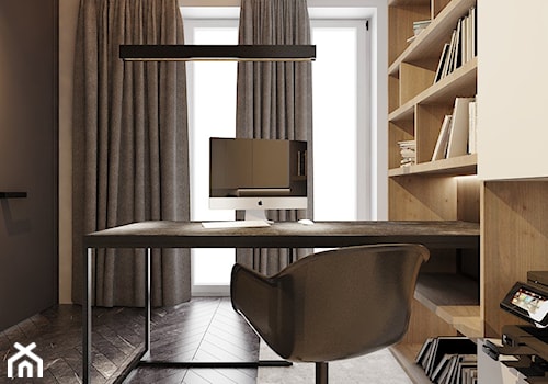 P_05_2018_TARNOWSKIE GÓRY - Średnie w osobnym pomieszczeniu z zabudowanym biurkiem białe biuro, styl nowoczesny - zdjęcie od KREOWNIA studio projektowe