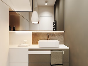 P_01_2018_POZNAŃ - Mała bez okna z marmurową podłogą z punktowym oświetleniem łazienka, styl minimalistyczny - zdjęcie od KREOWNIA studio projektowe
