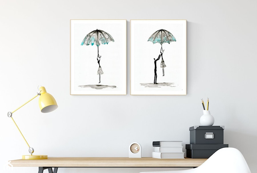 grafiki na ścianę, abstrakcja deszczowa ulica, obraz parasol - zdjęcie od KRYSTYNA SIWEK ART grafika i obrazy