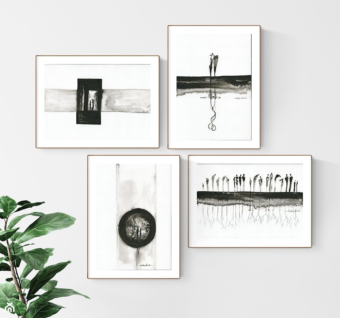 obrazy minimalizm, eleganckie, abstrakcja czarno-biała, obrazy do salonu, pomysł na szarą ścianę - zdjęcie od KRYSTYNA SIWEK ART grafika i obrazy - Homebook