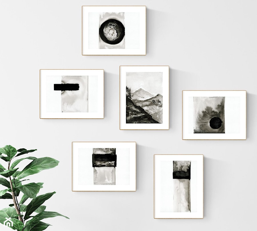 grafiki na ścianę, obrazy ręcznie malowane, abstrakcja czarno-biała, elegancki minimalizm - zdjęcie od KRYSTYNA SIWEK ART grafika i obrazy