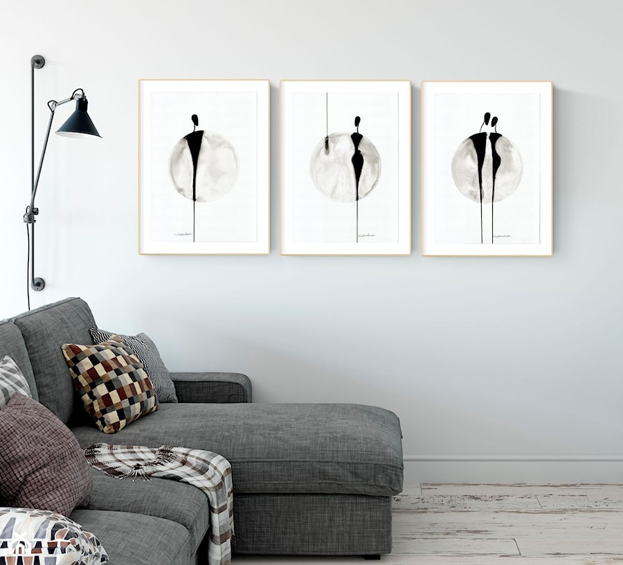 duże obrazy do salonu ręcznie malowane, abstrakcja czarno-biała, elegancki minimalizm - zdjęcie od KRYSTYNA SIWEK ART grafika i obrazy