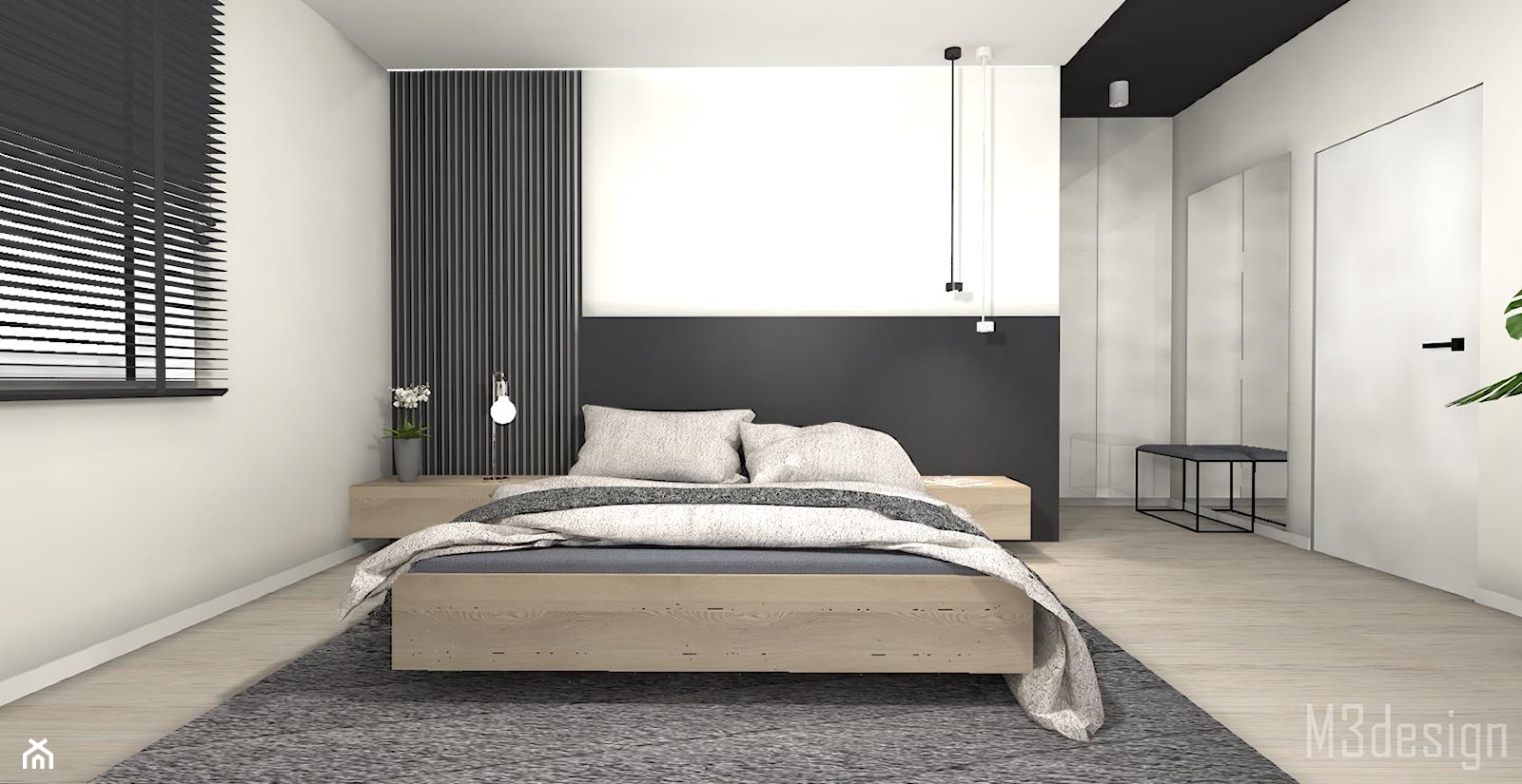 Sypialnia - Średnia biała czarna sypialnia, styl nowoczesny - zdjęcie od m3design - Homebook