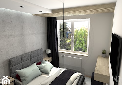 Mała sypialnia - Mała biała szara z biurkiem sypialnia - zdjęcie od m3design