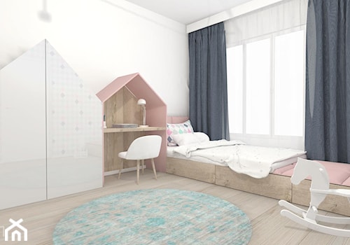 Pokój dziecka - Średni biały różowy pokój dziecka dla dziecka dla nastolatka dla dziewczynki, styl nowoczesny - zdjęcie od m3design