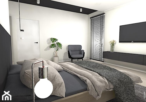 Sypialnia - Średnia biała czarna sypialnia z balkonem / tarasem, styl nowoczesny - zdjęcie od m3design