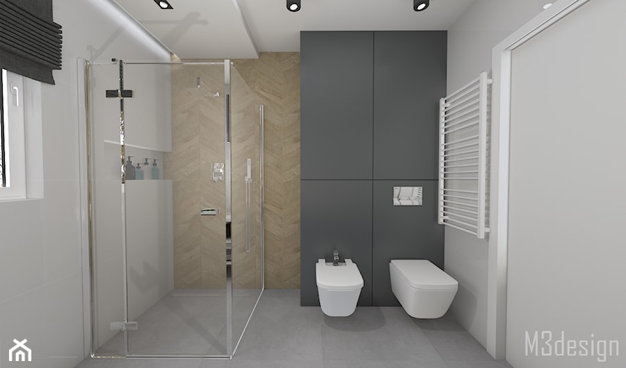 Projekt wnetrza łazienki w domu jednorodzinnym - Średnia z punktowym oświetleniem łazienka z oknem, styl nowoczesny - zdjęcie od m3design