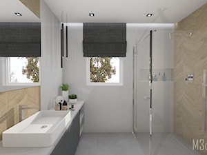 Projekt wnetrza łazienki w domu jednorodzinnym - Średnia z lustrem z punktowym oświetleniem łazienka z oknem, styl nowoczesny - zdjęcie od m3design