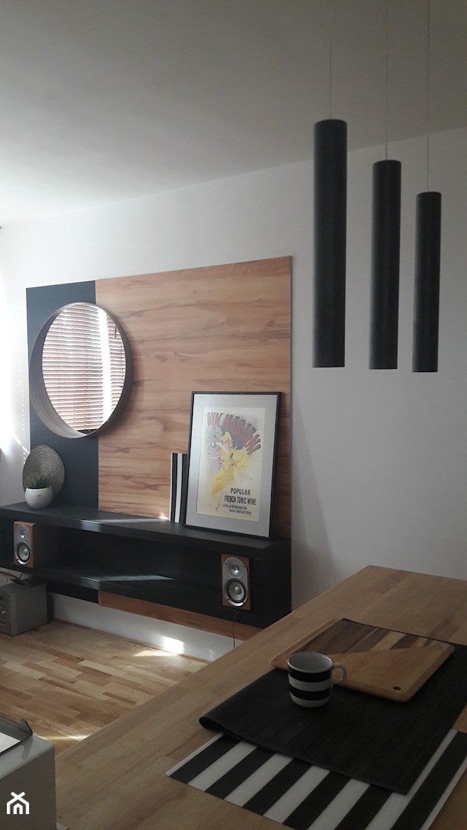 drewniana ściana dekoracyjna w salonie - zdjęcie od Atelier 37 | architektura & projektowanie wnętrz