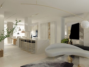 półokrągła sofa w salonie w jasnej tapicerce - zdjęcie od Atelier 37 | architektura & projektowanie wnętrz