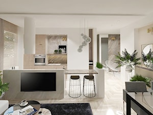Tv na ściance oddzielającej kuchnie i salon - zdjęcie od Atelier 37 | architektura & projektowanie wnętrz