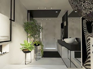 czarna-biała łazienka z oknem
