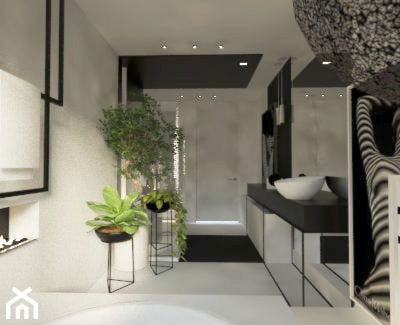 czarno biała łazienka z domku z okrągłą wanna i prysznicem - zdjęcie od Atelier 37 | architektura & projektowanie wnętrz - Homebook