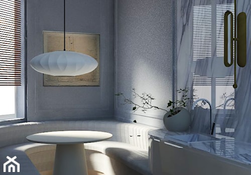 klasyczna kremowa kuchnia z kanapą i okrągłym białym stołem - zdjęcie od Atelier 37 | architektura & projektowanie wnętrz