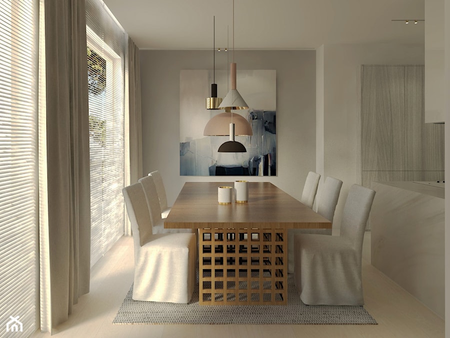 otwarta jadalnia z dużym drewnianym stołem - zdjęcie od Atelier 37 | architektura & projektowanie wnętrz