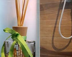 dekoracja łazienkowa dobrana do delikatnej kolorystyki matowej szyby - zdjęcie od Atelier 37 | architektura & projektowanie wnętrz - Homebook