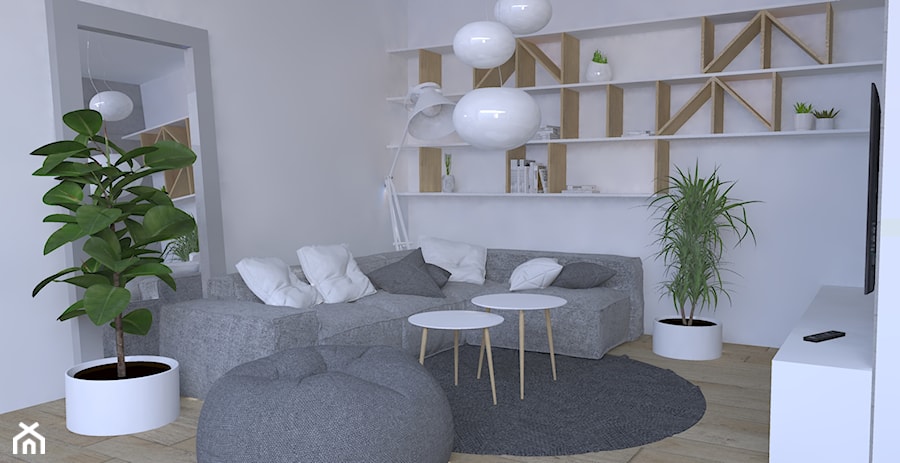 Średni biały salon, styl minimalistyczny - zdjęcie od PUFA STUDIO