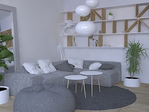 Dom jednorodzinnych w Wilczycach pod Wrocławiem - Mały biały salon z bibiloteczką, styl minimalistyczny - zdjęcie od PUFA STUDIO