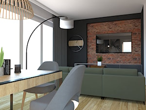 Projekt nowoczesnego salonu połączonego z kuchnią - Średni czarny szary salon z jadalnią, styl nowoczesny - zdjęcie od PUFA STUDIO