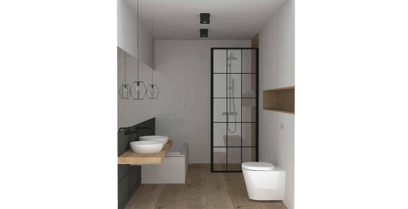 Mała na poddaszu bez okna z dwoma umywalkami łazienka, styl minimalistyczny - zdjęcie od PUFA STUDIO - Homebook