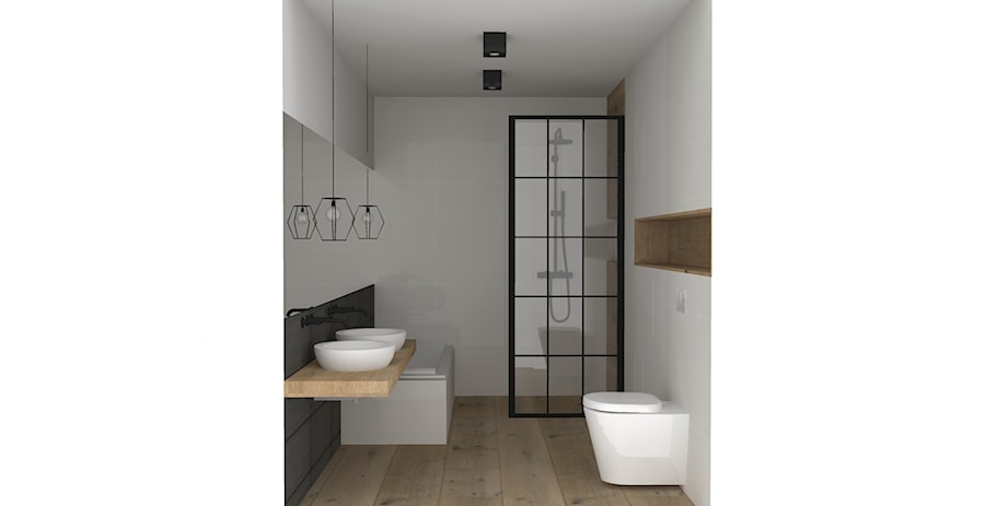 Mała na poddaszu bez okna z dwoma umywalkami łazienka, styl minimalistyczny - zdjęcie od PUFA STUDIO