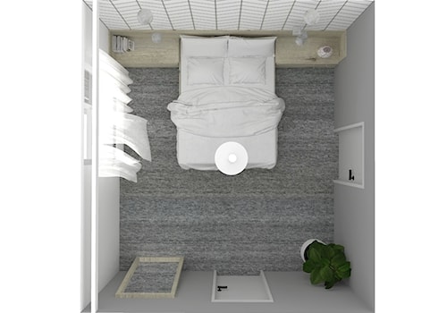 Mała biała szara sypialnia, styl minimalistyczny - zdjęcie od PUFA STUDIO