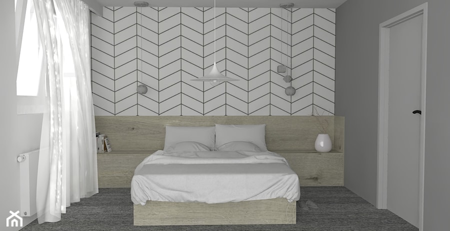 Średnia biała szara sypialnia, styl minimalistyczny - zdjęcie od PUFA STUDIO