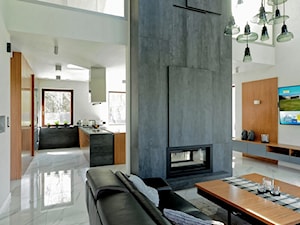 Dom w Złotowie - Duży biały szary salon z kuchnią, styl nowoczesny - zdjęcie od Grzegorz Popiołek Projektowanie Wnetrz