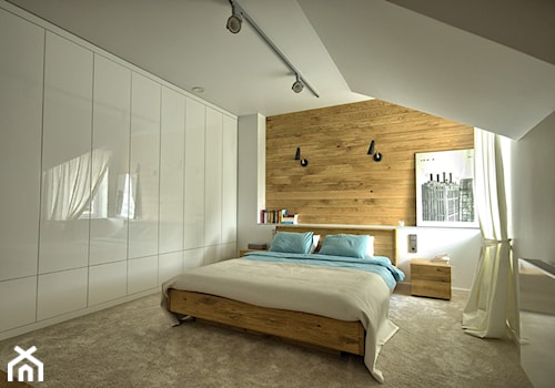 Sypialnia pod skosem - Średnia szara sypialnia na poddaszu, styl nowoczesny - zdjęcie od Grzegorz Popiołek Projektowanie Wnetrz