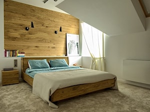Sypialnia pod skosem - Duża biała sypialnia na poddaszu, styl nowoczesny - zdjęcie od Grzegorz Popiołek Projektowanie Wnetrz