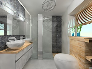 LAZIENKA1 - Średnia na poddaszu z marmurową podłogą łazienka z oknem, styl nowoczesny - zdjęcie od Interior Design 77