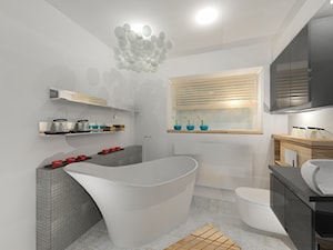 LAZIENKA 2 - Mała na poddaszu łazienka z oknem, styl minimalistyczny - zdjęcie od Interior Design 77