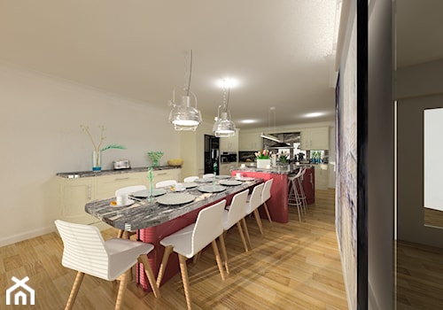 KUCHNIA ANGIELSKA - Duża otwarta biała z zabudowaną lodówką z lodówką wolnostojącą kuchnia w kształcie litery l dwurzędowa z oknem, styl tradycyjny - zdjęcie od Interior Design 77