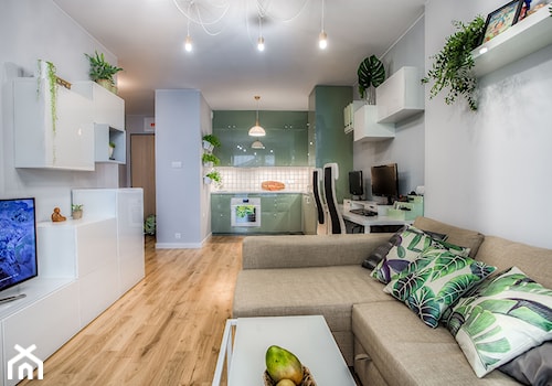 Mieszkanie dla młodych zapracowanych - Średni biały salon z kuchnią, styl skandynawski - zdjęcie od Jachtoma design