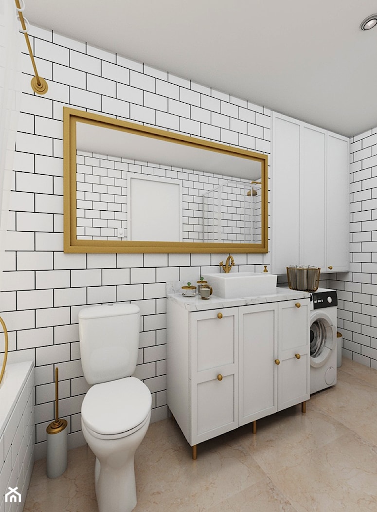 Stylowa kuchnia i łazienka - Średnia bez okna z pralką / suszarką z lustrem z punktowym oświetleniem łazienka, styl skandynawski - zdjęcie od Jachtoma design - Homebook