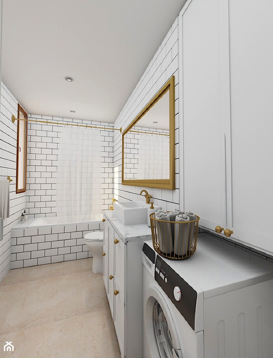 Stylowa kuchnia i łazienka - Średnia na poddaszu z pralką / suszarką z lustrem łazienka, styl skandynawski - zdjęcie od Jachtoma design