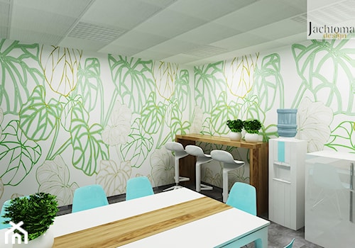 Kuchenka w biurze - Średnia biała jadalnia w salonie w kuchni, styl skandynawski - zdjęcie od Jachtoma design