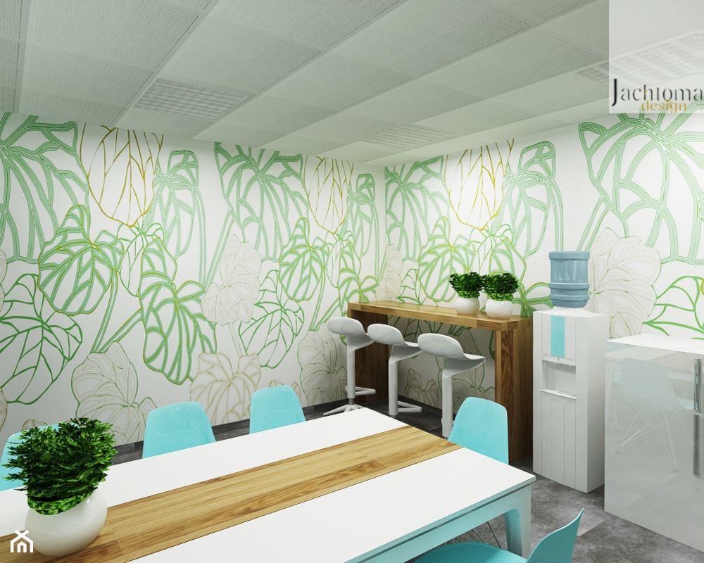 Kuchenka w biurze - Średnia biała jadalnia w salonie w kuchni, styl skandynawski - zdjęcie od Jachtoma design - Homebook