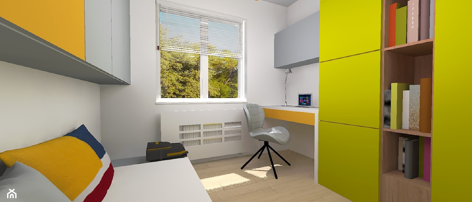 Projekt wnętrz szeregowca - mały apartament - Mały biały pokój dziecka dla nastolatka, styl nowoczesny - zdjęcie od FORMAT - Homebook