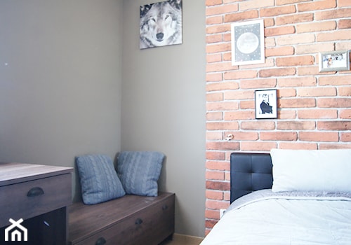 Mieszkanie Bemowo - Szara z biurkiem sypialnia, styl vintage - zdjęcie od MagnesDesign