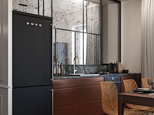 projekt LUPUS - Mała otwarta z salonem z kamiennym blatem z zabudowaną lodówką z lodówką wolnostojącą z podblatowym zlewozmywakiem kuchnia jednorzędowa z oknem z marmurem nad blatem kuchennym, styl nowoczesny - zdjęcie od STELLARstudio