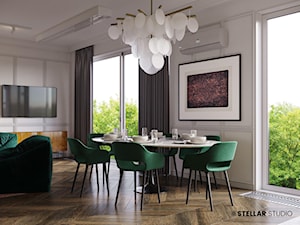 projekt LUNA penthouse - Mały szary salon z jadalnią, styl nowoczesny - zdjęcie od STELLARstudio