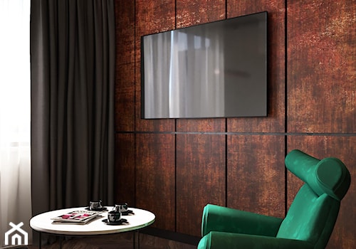 projekt ORION - Mały beżowy brązowy salon, styl nowoczesny - zdjęcie od STELLARstudio