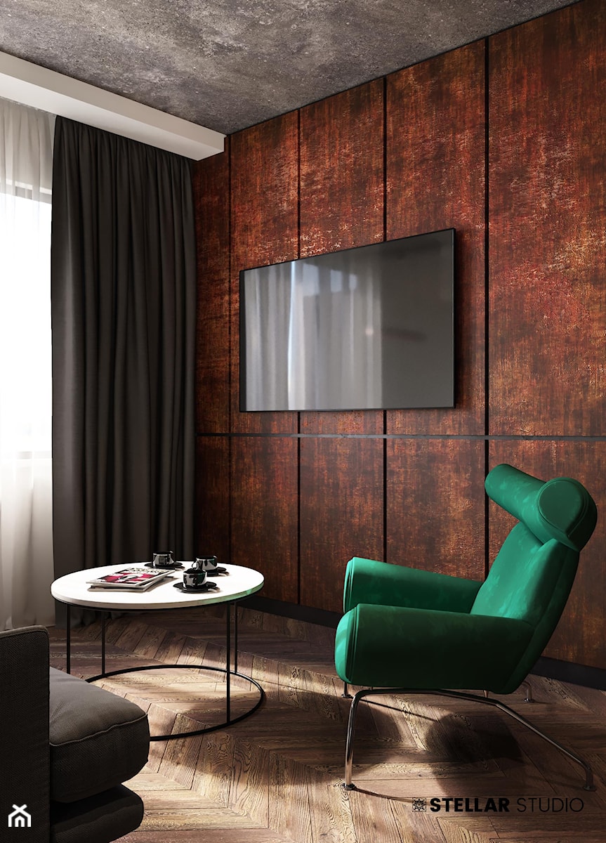 projekt ORION - Mały beżowy brązowy salon, styl nowoczesny - zdjęcie od STELLARstudio