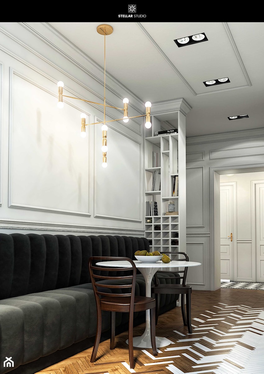 projekt NYX - Średni biały salon z jadalnią, styl glamour - zdjęcie od STELLARstudio