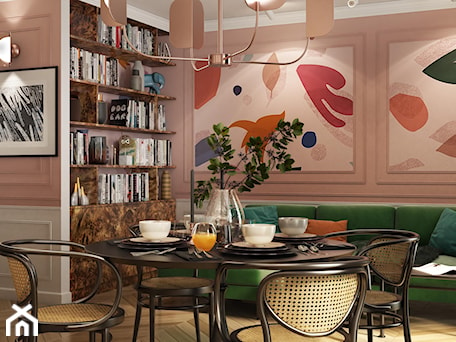Aranżacje wnętrz - Salon: projekt AURORA - Średni różowy salon z jadalnią, styl nowoczesny - STELLARstudio. Przeglądaj, dodawaj i zapisuj najlepsze zdjęcia, pomysły i inspiracje designerskie. W bazie mamy już prawie milion fotografii!